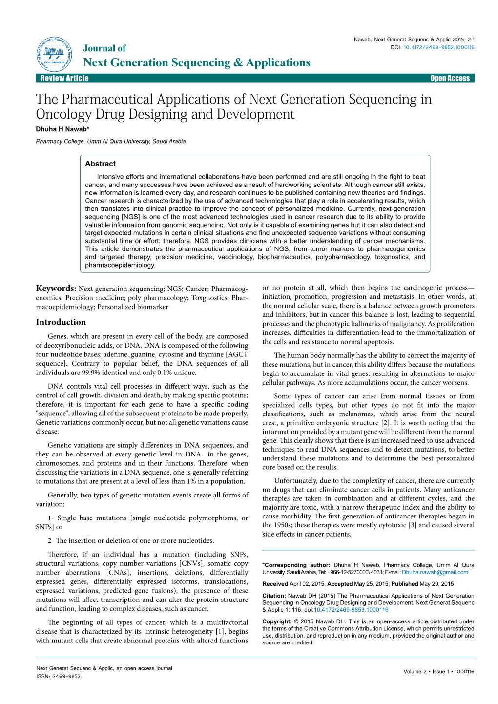 The Pharmaceutical Applications of Next Generation Sequencing In