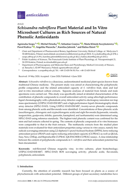 Schisandra Rubriflora Plant Material and in Vitro Microshoot Cultures As