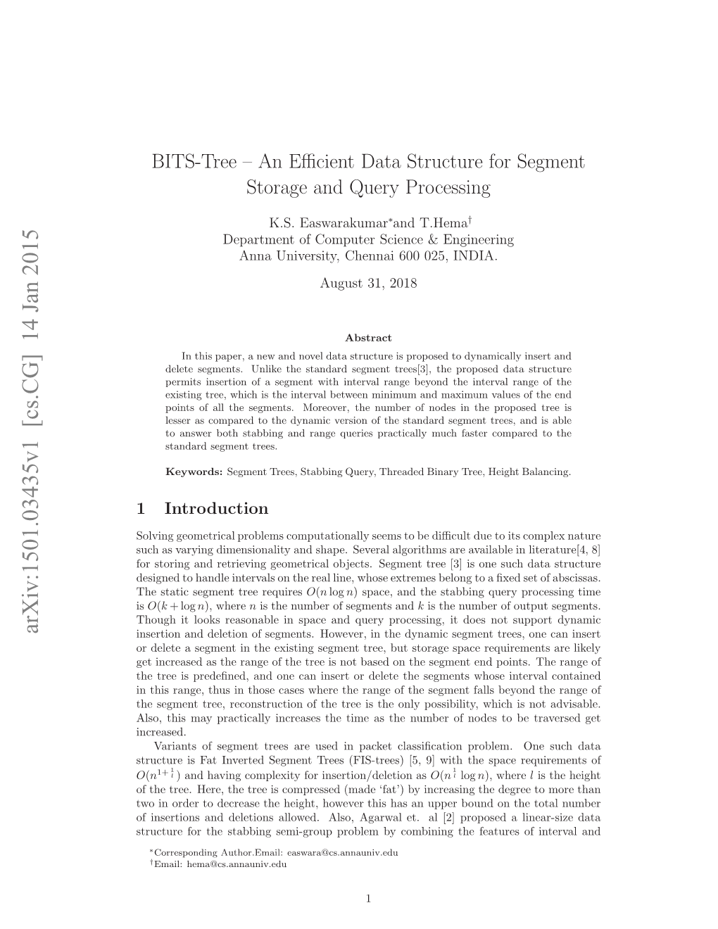 BITS-Tree – an Efficient Data Structure for Segment