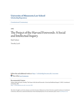 The Project of the Harvard Forewords: a Social and Intellectual Inquiry