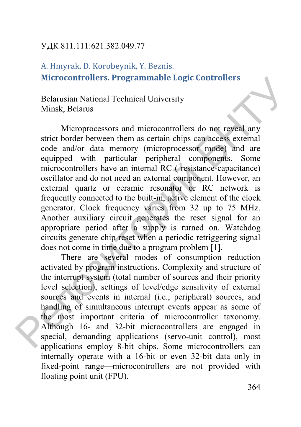 Microcontrollers. Programmable Logic Controllers