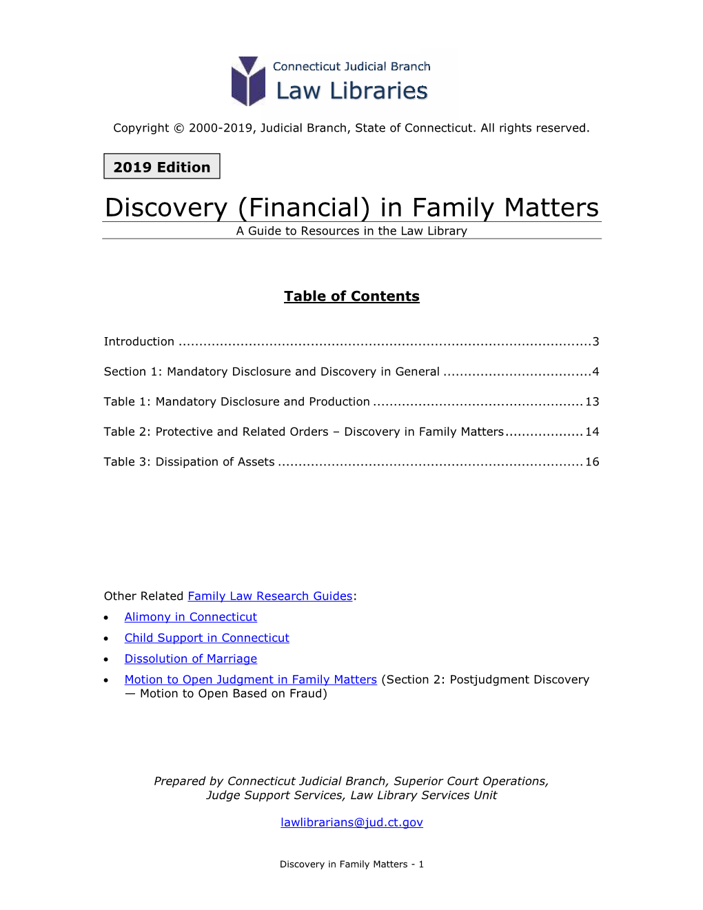 Discovery (Financial) in Family Matters a Guide to Resources in the Law Library