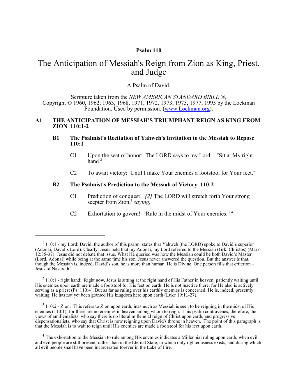 Psalm 110 the Anticipation of Messiah's Reign from Zion As King, Priest, and Judge