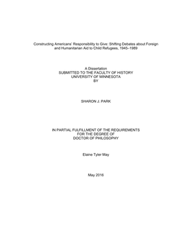 Constructing Americans' Responsibility to Give: Shifting Debates About Foreign and Humanitarian Aid to Child Refugees, 1945