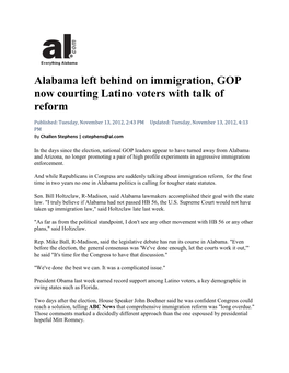 Alabama Left Behind on Immigration, GOP Now Courting Latino Voters with Talk of Reform