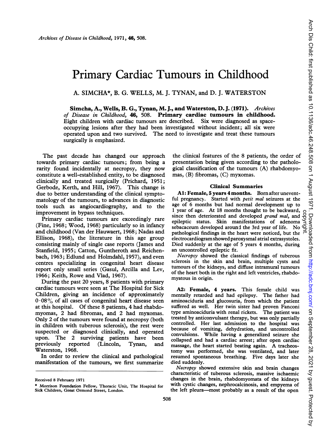 Primary Cardiac Tumours in Childhood