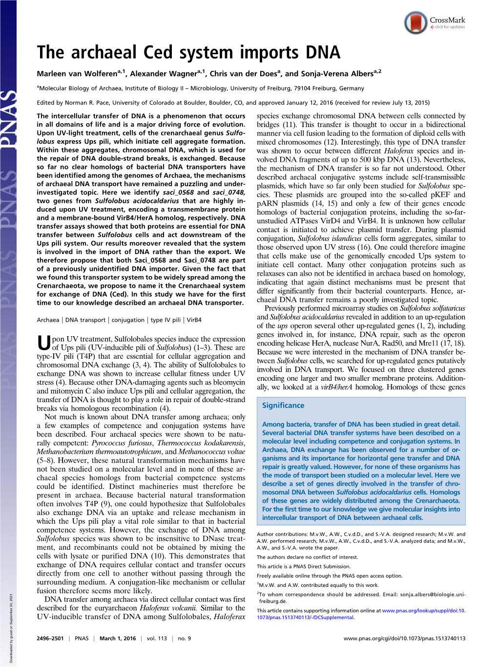 The Archaeal Ced System Imports DNA