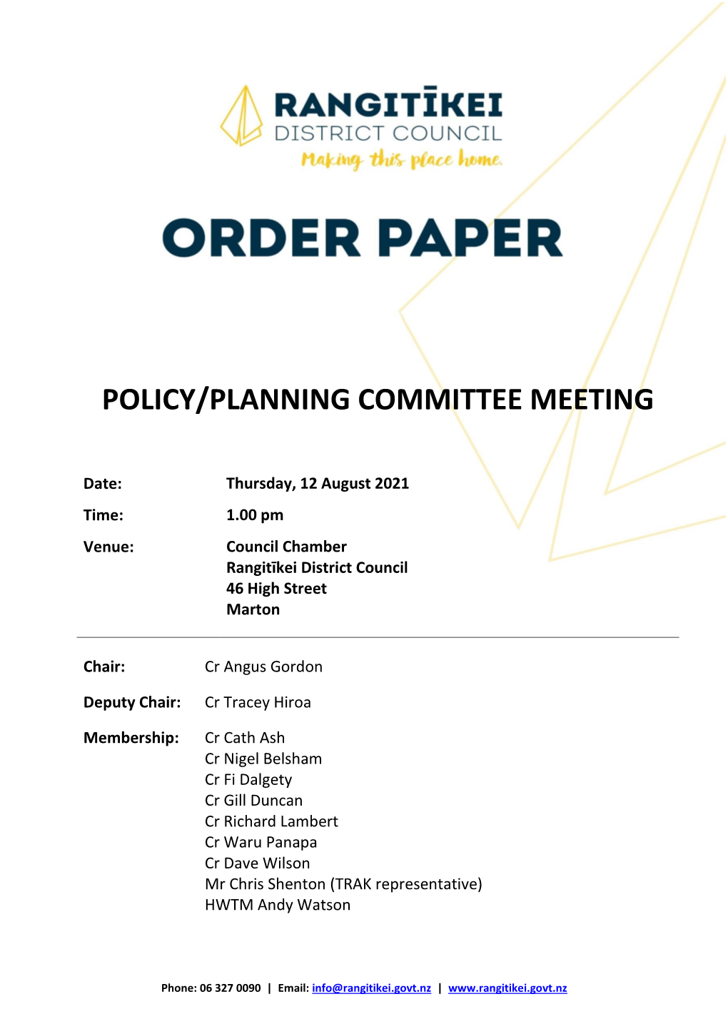 Agenda of Policy/Planning Committee Meeting