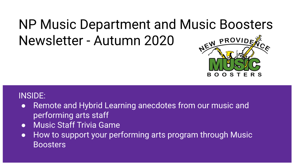 NP Music Department and Music Boosters Newsletter - Autumn 2020