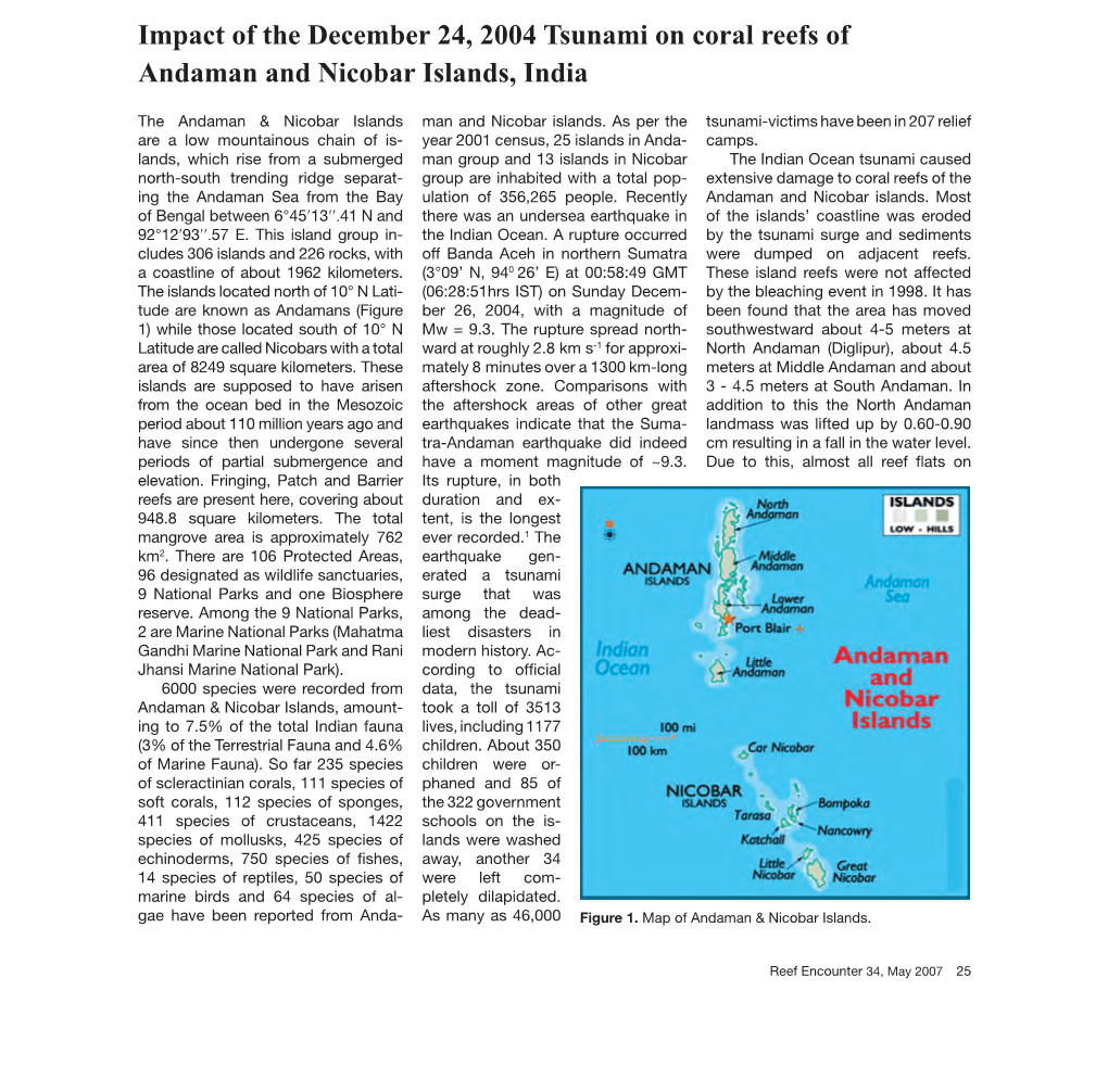 Impact of the December 24, 2004 Tsunami on Coral Reefs of Andaman and Nicobar Islands, India