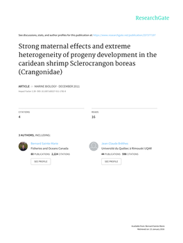 Strong Maternal Effects and Extreme Heterogeneity of Progeny Development in the Caridean Shrimp Sclerocrangon Boreas (Crangonidae)