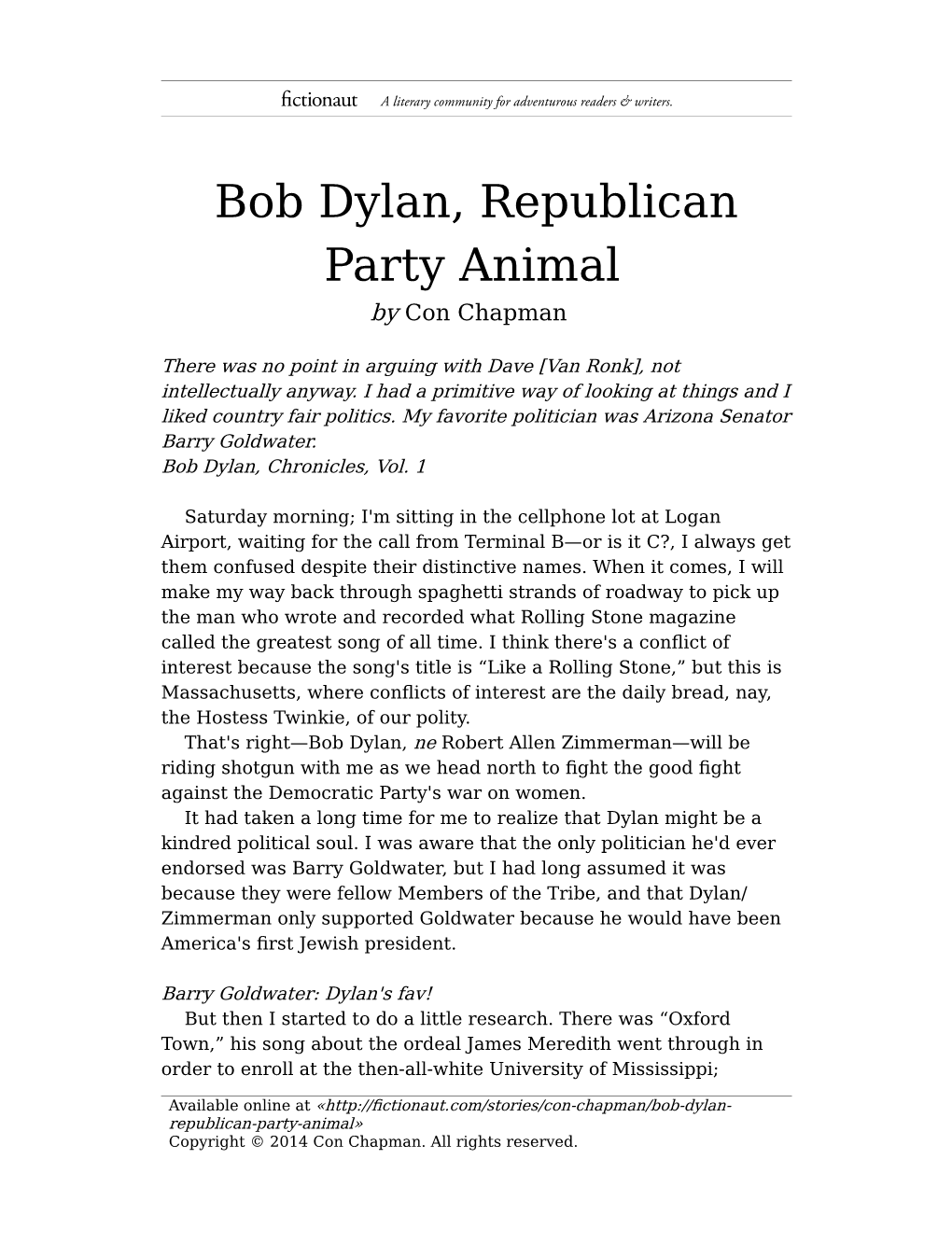 Bob Dylan, Republican Party Animal by Con Chapman