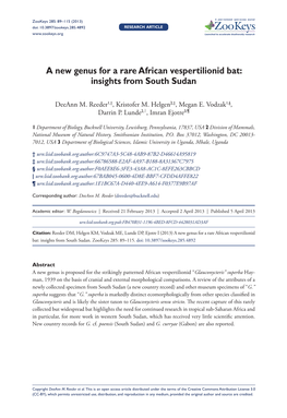 A New Genus for a Rare African Vespertilionid Bat: Insights from South Sudan