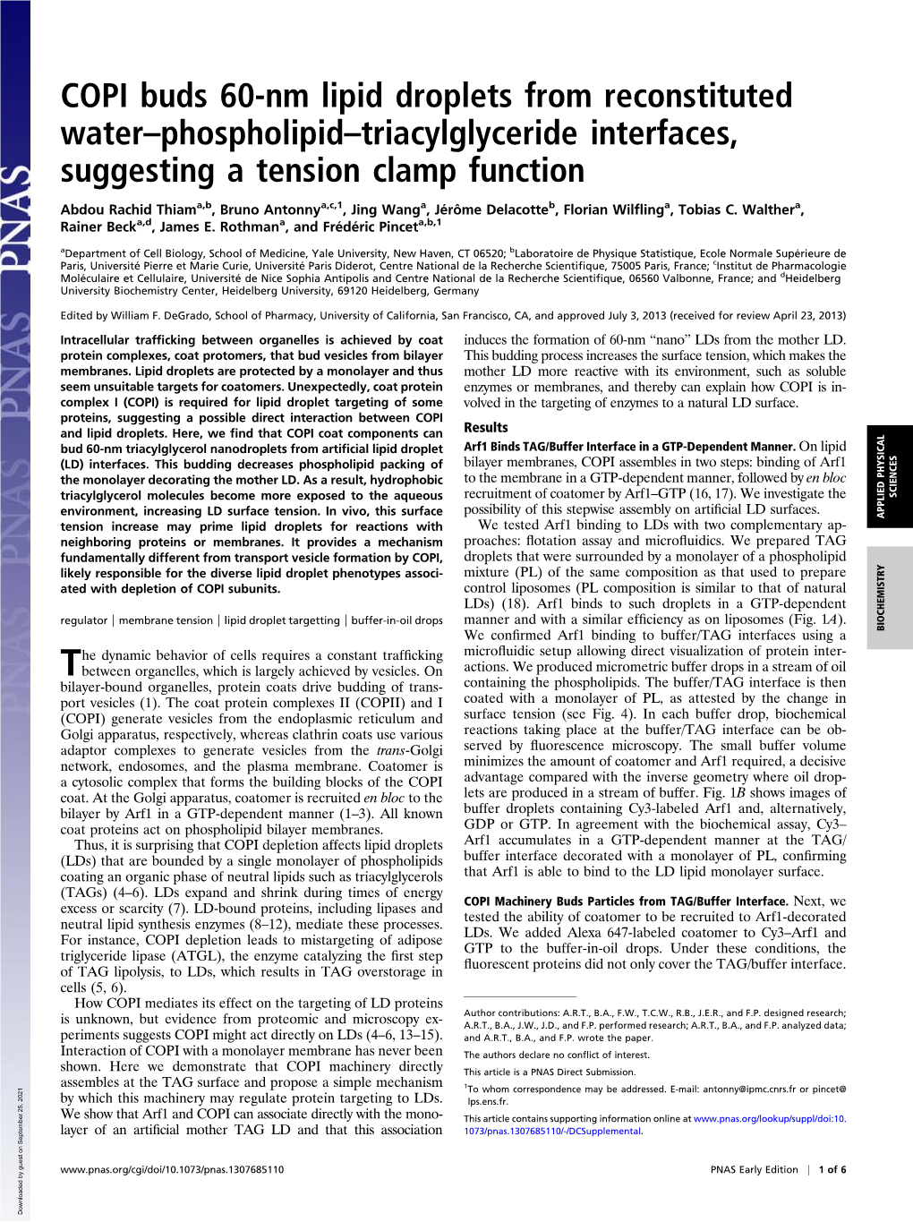 COPI Buds 60-Nm Lipid Droplets from Reconstituted Water–Phospholipid–Triacylglyceride Interfaces, Suggesting a Tension Clamp Function