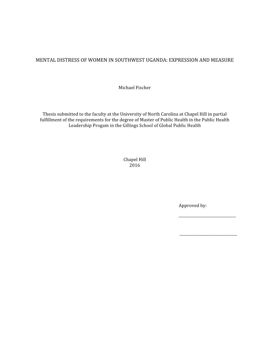 Mental Distress of Women in Southwest Uganda: Expression and Measure