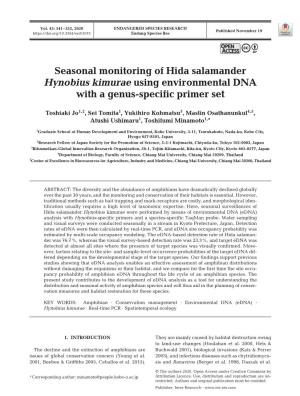 Seasonal Monitoring of Hida Salamander Hynobius Kimurae Using Environmental DNA with a Genus-Specific Primer Set