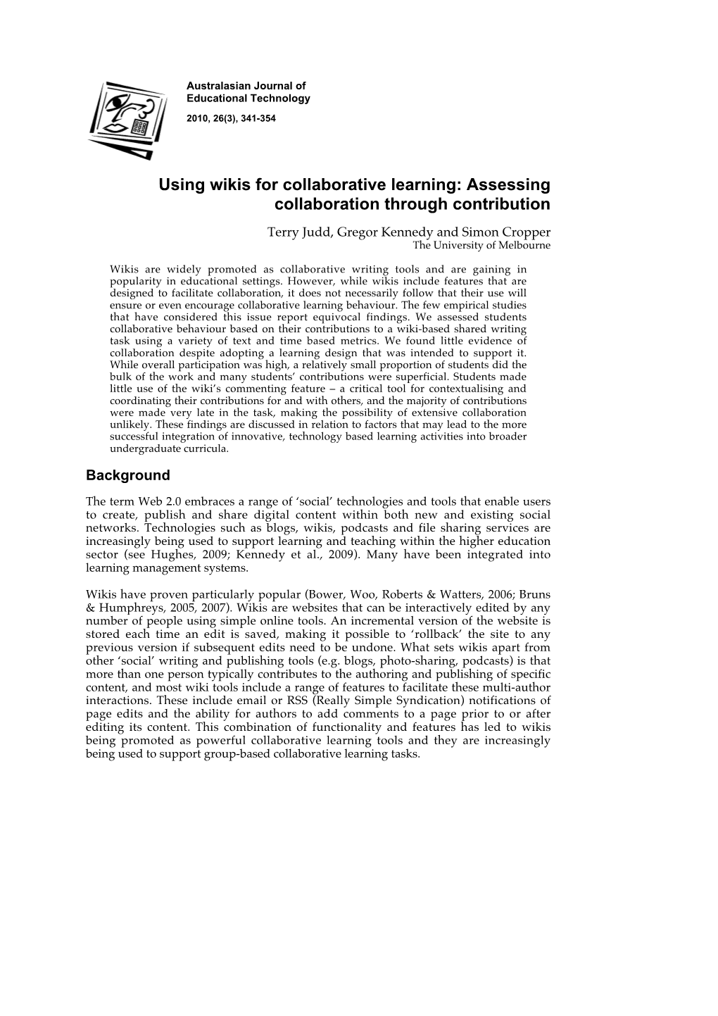 Using Wikis for Collaborative Learning: Assessing Collaboration Through Contribution