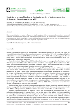 Ninety-Three New Combinations in Euploca for Species of Heliotropium Section Orthostachys (Boraginaceae Sensu APG)