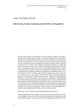 John Traske, Puritan Judaizing and the Ethic of Singularity