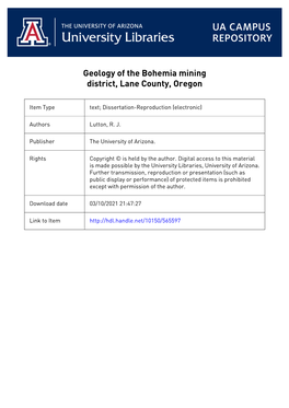 Geology of the Bohemia Mining District, Lane County, Oregon