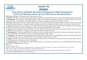 Joints in an Effort to Aid Health Information Management Coding Professionals for ICD-10, the Following Anatomy Tip Is Provided with an Educational Intent
