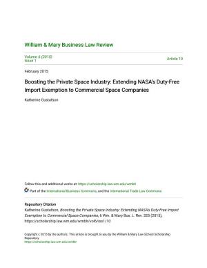 Boosting the Private Space Industry: Extending NASA's Duty-Free Import