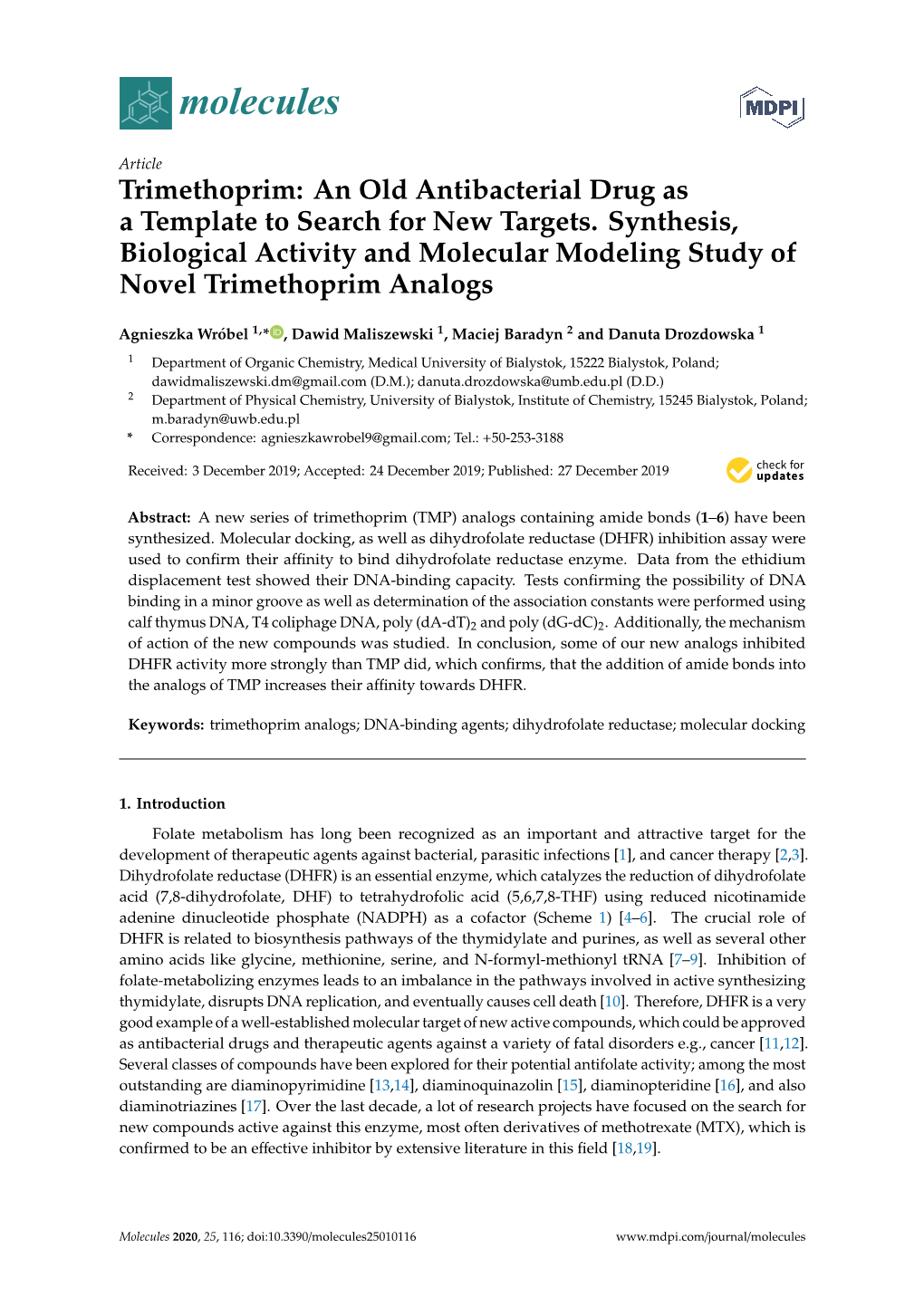 Trimethoprim: an Old Antibacterial Drug As a Template to Search for New Targets