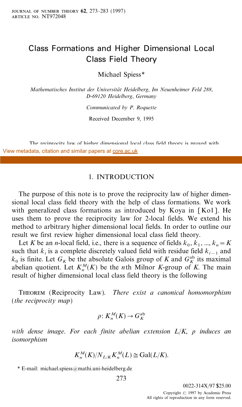 Class Formations Ans Higher Dimensional Local Class Field Theory