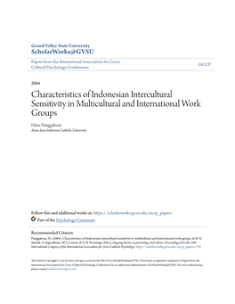 Characteristics of Indonesian Intercultural Sensitivity in Multicultural and International Work Groups Hana Panggabean Atma Jaya Indonesia Catholic University