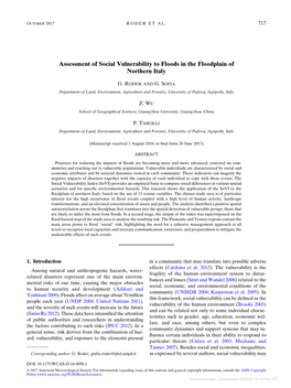 Assessment of Social Vulnerability to Floods in the Floodplain of Northern Italy