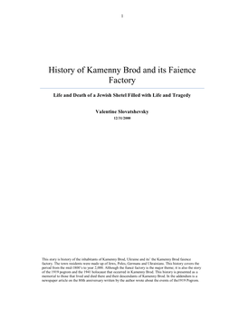 History of Kamenny Brod and Its Faience Factory