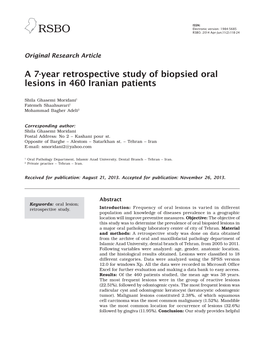 A 7-Year Retrospective Study of Biopsied Oral Lesions in 460 Iranian Patients