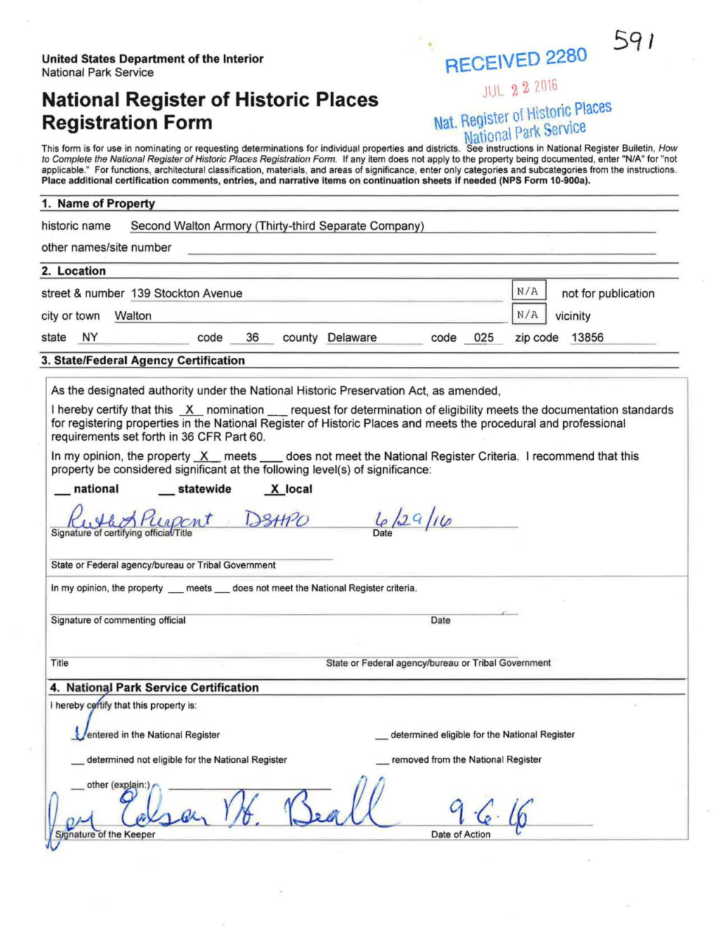 Second Walton Armory (Thirty-Third Separate Company) Other Names/Site Number