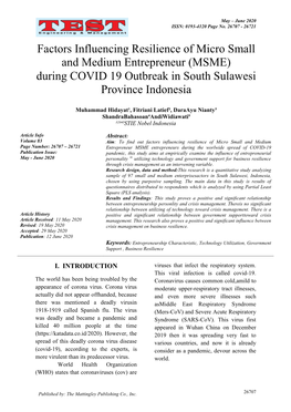 MSME) During COVID 19 Outbreak in South Sulawesi Province Indonesia