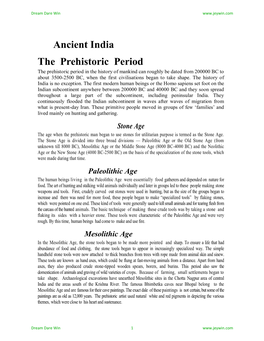 Ancient India the Prehistoric Period