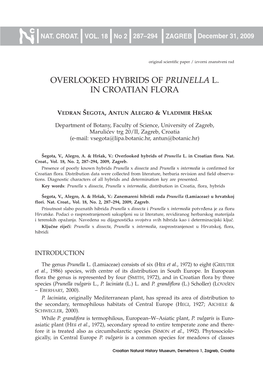 Overlooked Hybrids of Prunella L. in Croatian Flora