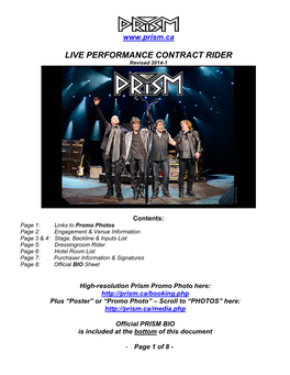 LIVE PERFORMANCE CONTRACT RIDER Revised 2014-1