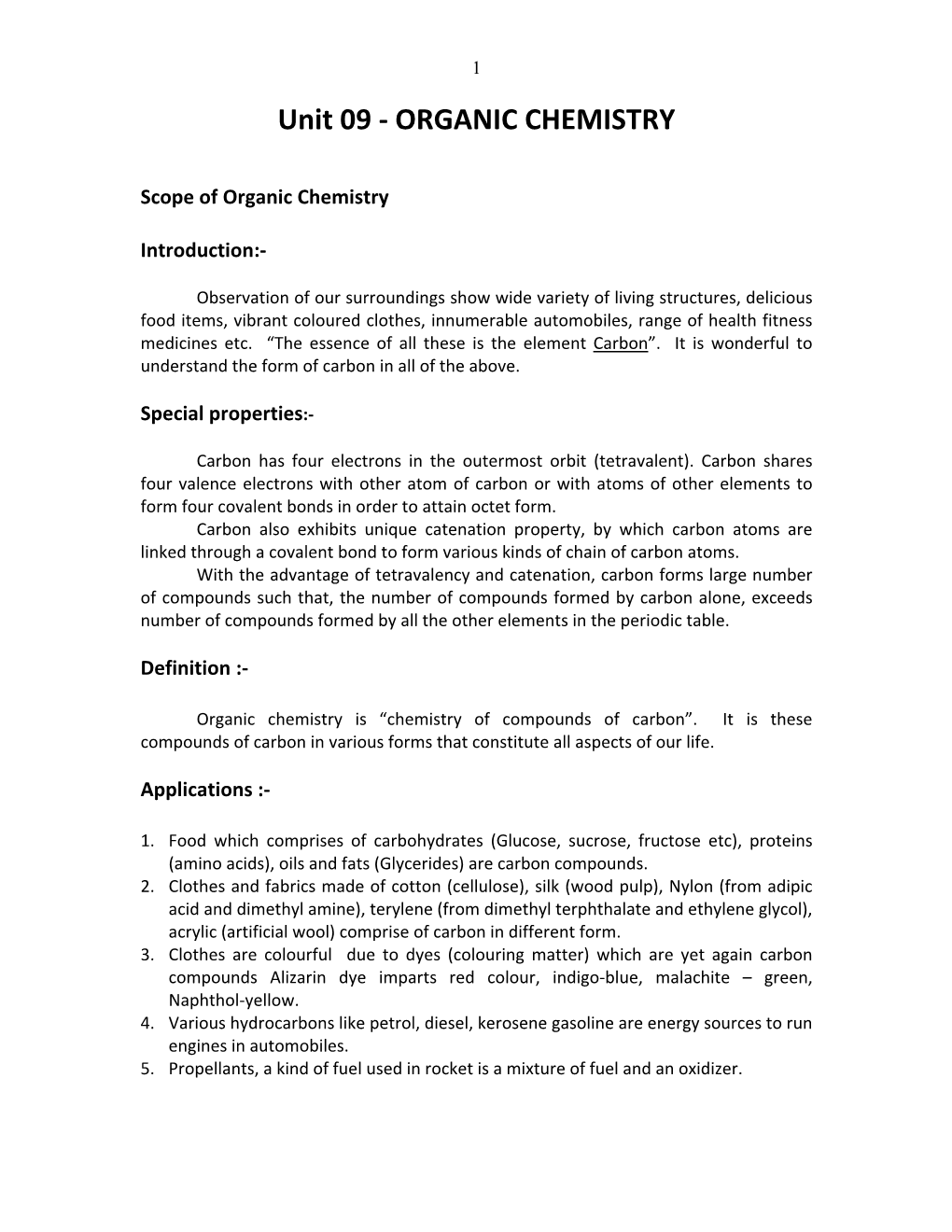 Unit 09 ‐ ORGANIC CHEMISTRY