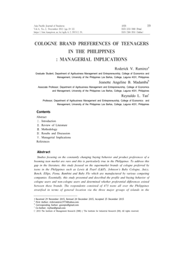 Cologne Brand Preferences of Teenagers in the Philippines : Managerial Implications