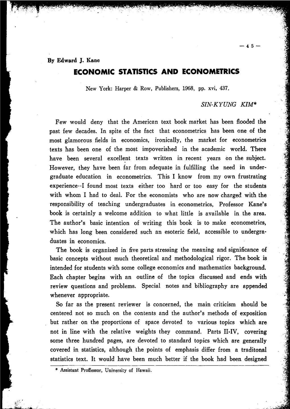 Economic Statistics and Econometrics