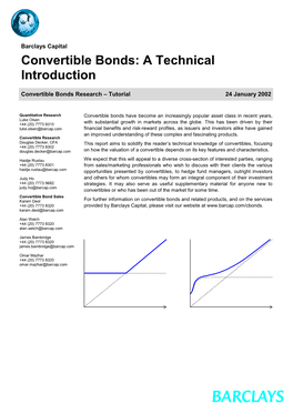 Convertible Bonds: a Technical Introduction