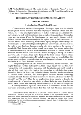 The Social Structure of Democratic Athens’, in Morte E Vida Na Grécia Antiga: Olhares Interdisciplinares, Eds