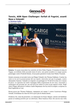 Tennis, AON Open Challenger: Forfait Di Fognini, Avanti Naso E Volandri Di Christian Galfrè 05 Settembre 2012 – 14:55