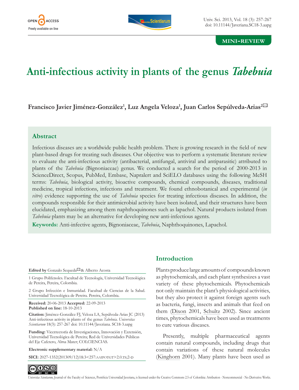 Anti-Infectious Activity in Plants of the Genus Tabebuia