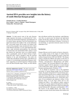 Ancient DNA Provides New Insights Into the History of South Siberian Kurgan People