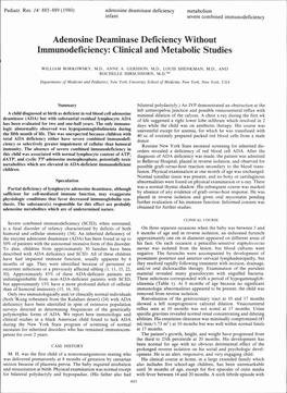 Adenosine Deaminase Deficiency Without Immunodeficiency: Clinical and Metabolic Studies