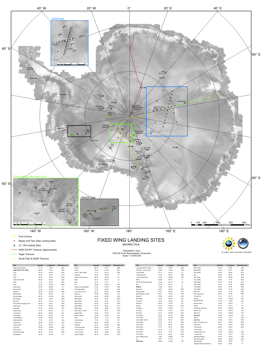 FIXED WING LANDING SITES ^ LC 130 Landing Sites ANTARCTICA