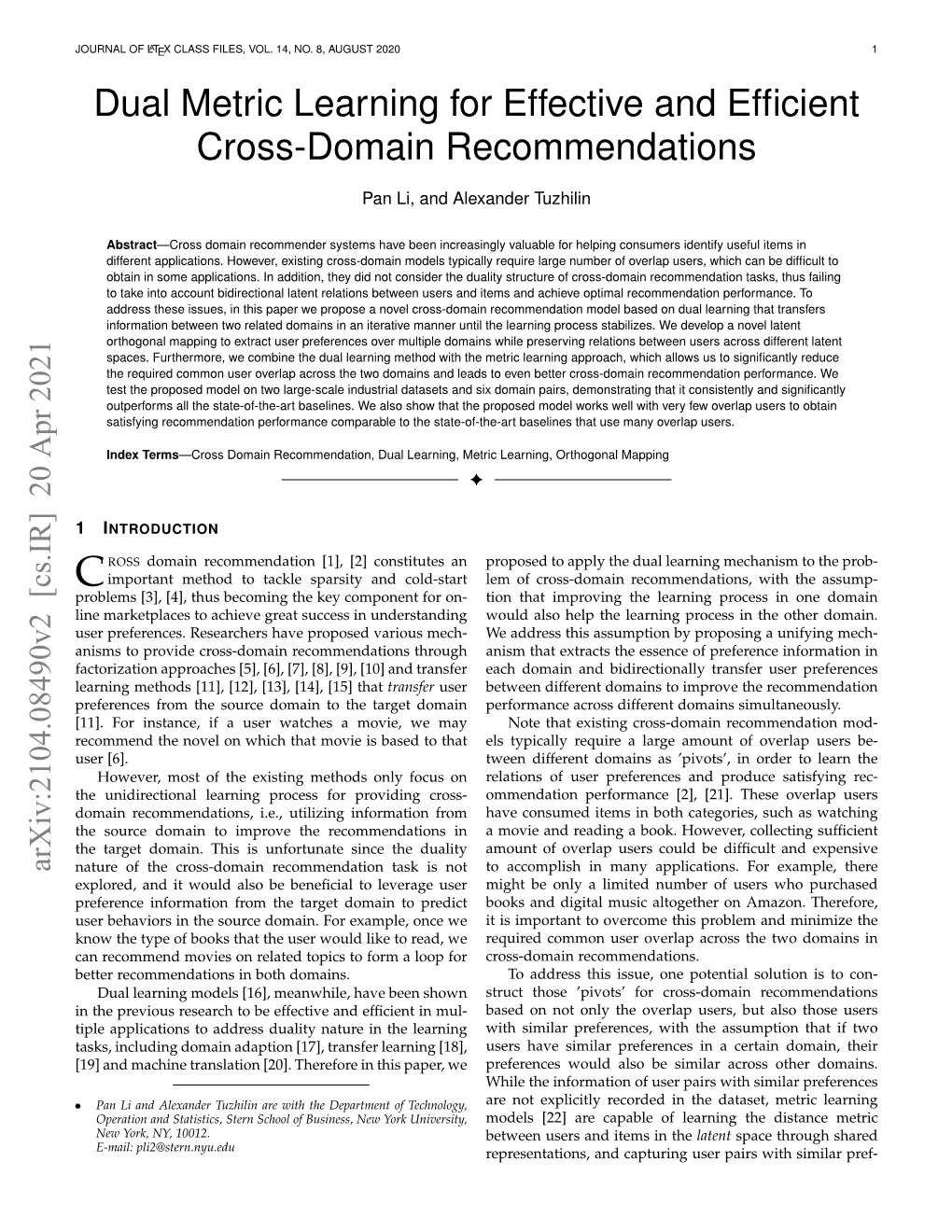 Dual Metric Learning for Effective and Efficient Cross-Domain