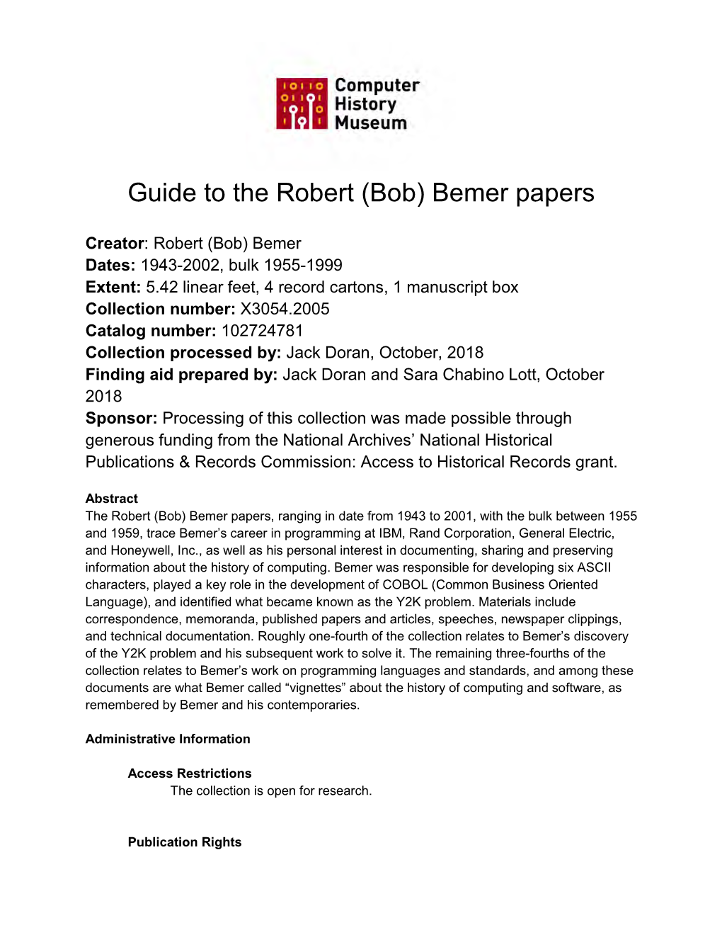 (Bob) Bemer Papers