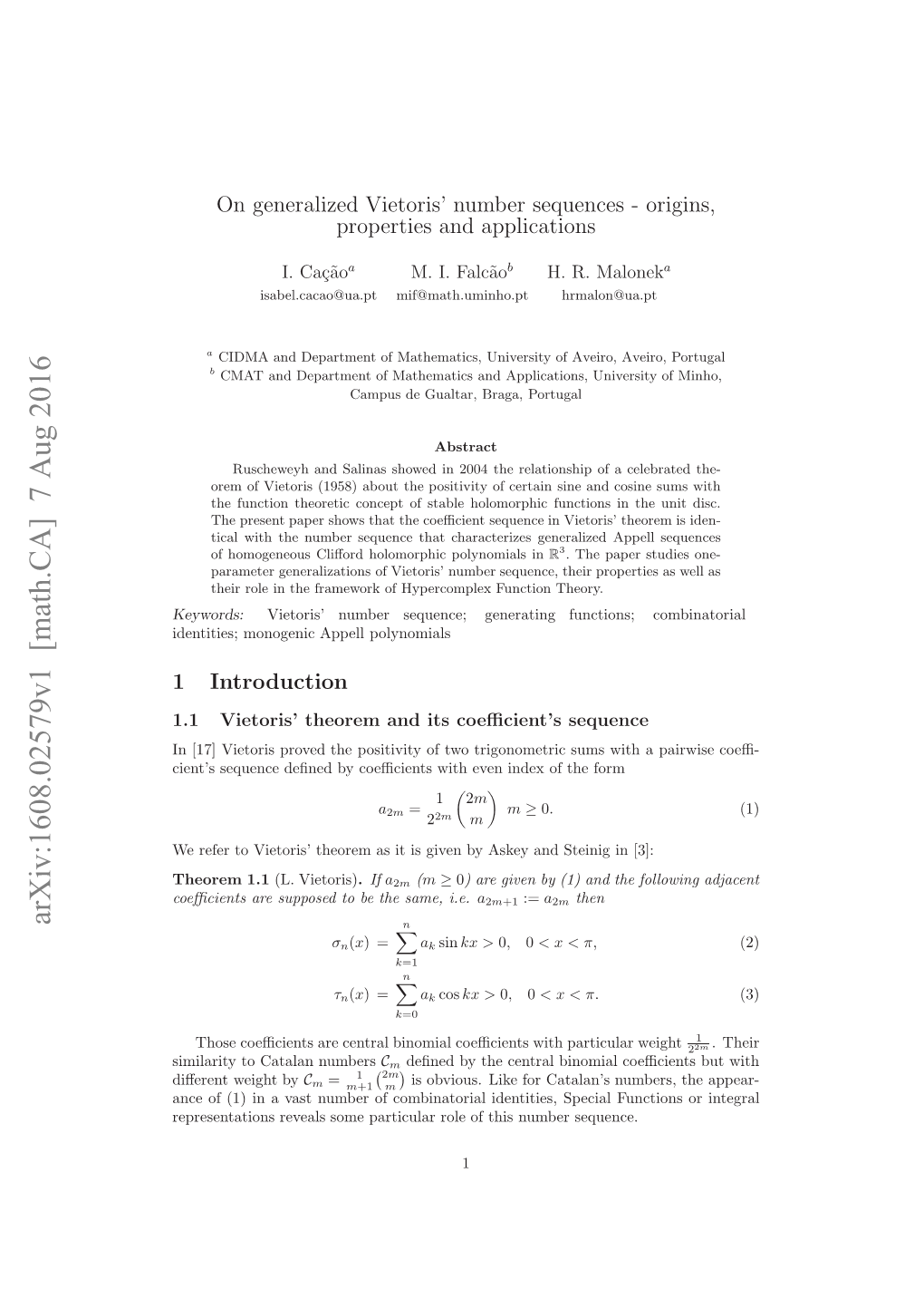 On Generalized Vietoris' Number Sequences-Origins, Properties And